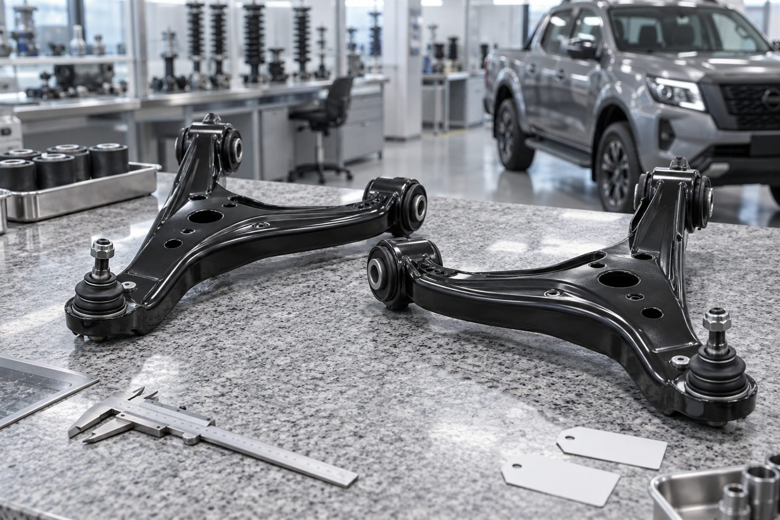 Representative lower control arm set for the Nissan Navara NP300 D23 sourcing program