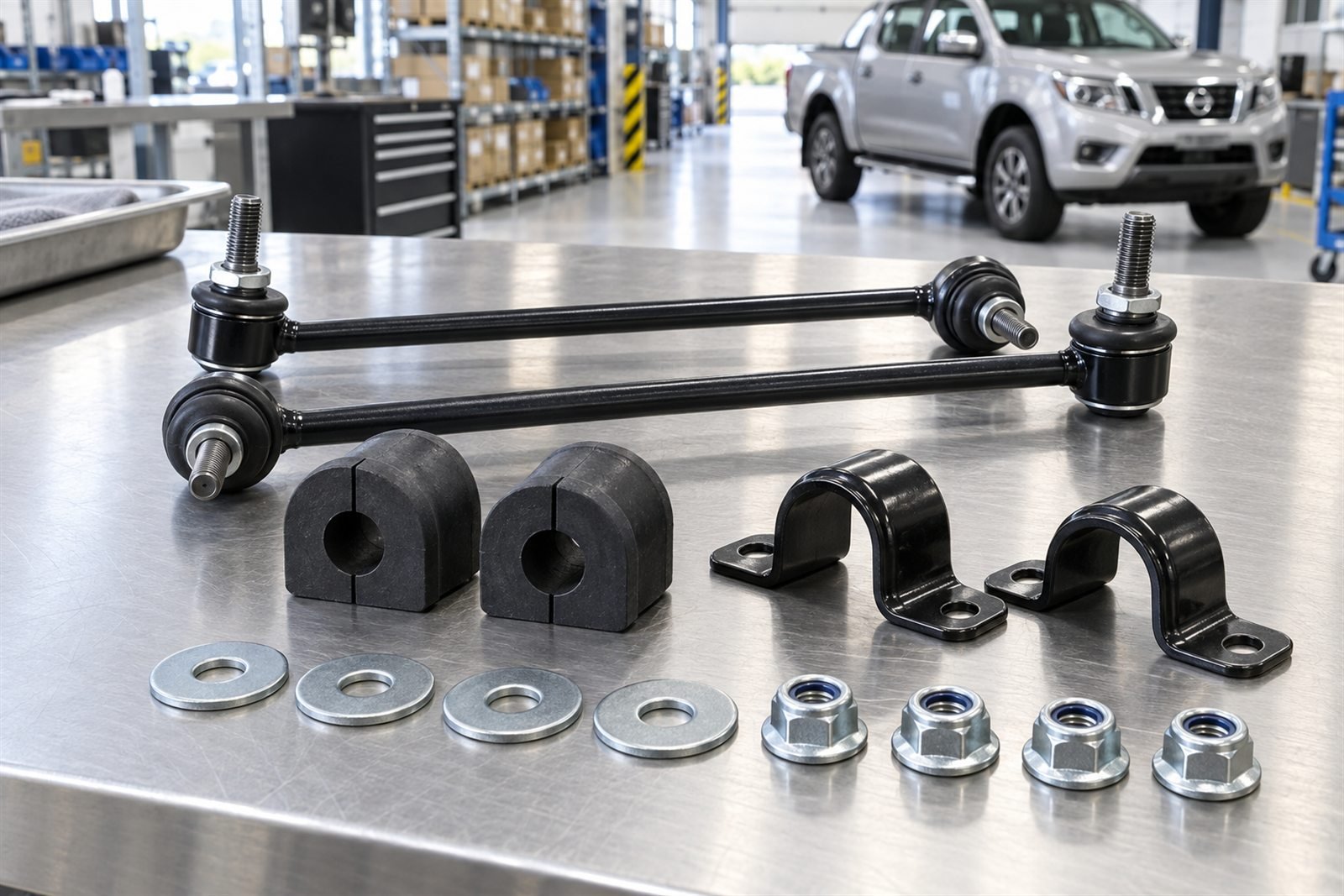 Representative stabilizer link and bushing kit for the Nissan Navara NP300 D23 sourcing program