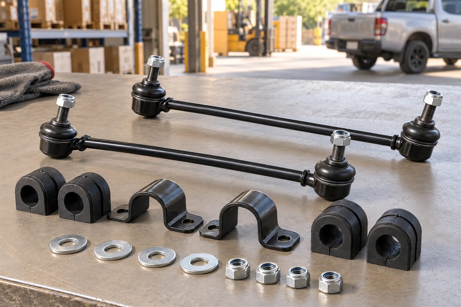 Representative stabilizer link and bushing kit for the Mitsubishi Triton MQ and MR sourcing program